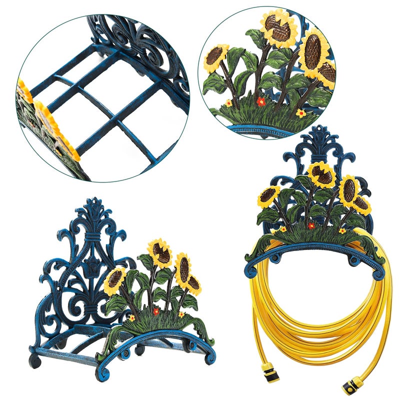 Sungmor Cast Iron Heavy Duty Garden Hose Holder - Decorative Hand-Painted Sunflower Wall Mounted Water Hose Hanger - Wall Decoration Hanging Hose Rack - Hose Reel Storage Butler - Metal Hose Stand - Image 5